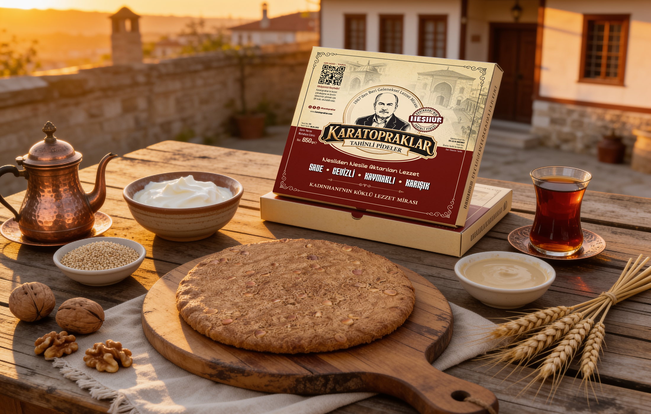 Kadınhanı tahinli pidesi ve geleneksel dış mekân sunumu